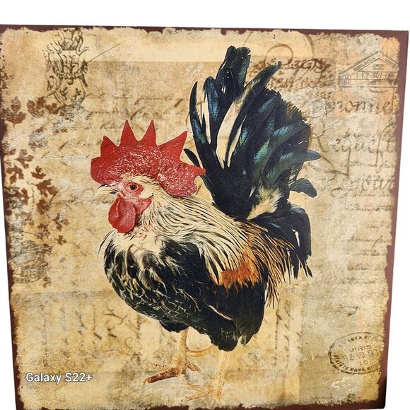 Rustic Farmhouse Rooster Wall Art Set Of 2 Vintage-Inspired Decor 12" Square MDF - Picture 4 of 7